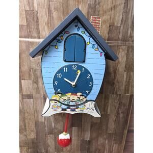 Peanuts Gang Snoopy Linus Lucy ICY Blue 17 X 9 Christmas Cuckoo Clock
